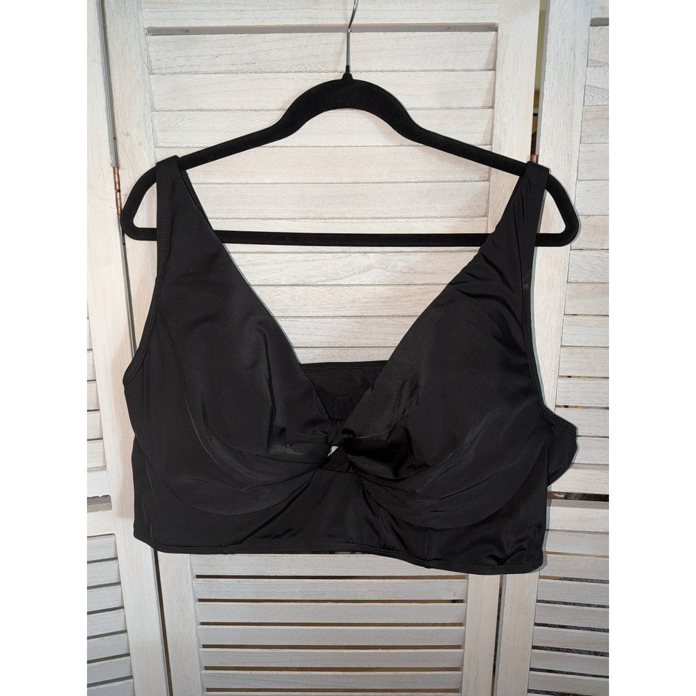Swim by Cacique Black Twist Front Keyhole Bikini Top 46DD Adjustable Straps